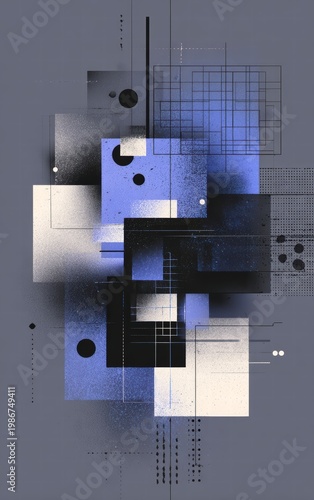 Abstract geometric pattern in blue, black, and white tones