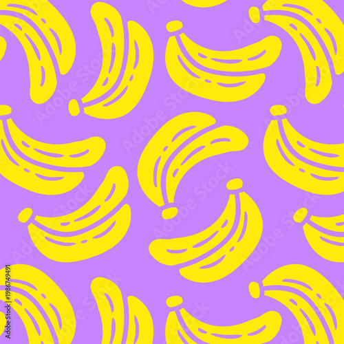 Bold banana seamless pattern in naive doodle style. Bright tropical fruit background for packaging, textile and summer design.