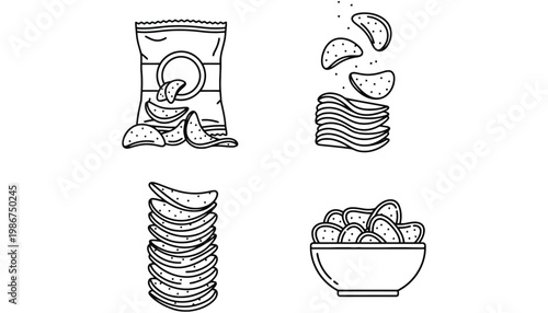 Tortilla chip vector illustrations in various forms and settings