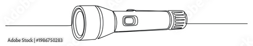 Minimalist single line flashlight graphic for power outage guides, camping equipment displays, or home security infographics needing a straightforward and universally understood symbol.