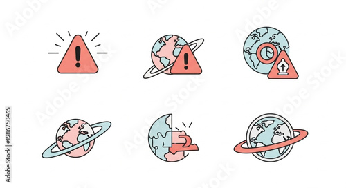 Global Crisis Icons - Warning Signs for Environmental Issues and Planetary Threats.