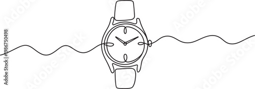 Classic wristwatch with strap continuous line art illustration representing time management and style