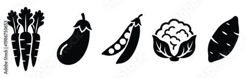 Diverse selection of whole fresh vegetables like carrots, eggplant, pea pods, cauliflower, and sweet potato, perfect for nutrition guides, cooking inspiration, and organic food product