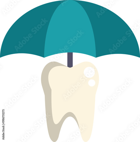 Tooth icon under an umbrella symbolizing dental care, health insurance, and protection