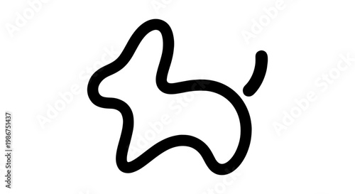 Minimalist rabbit line art icon, simple black bunny outline vector, modern pet shop logo element, cute animal silhouette on white background