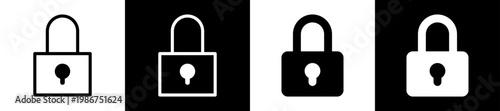 Lock Line And Glyph Icon In Black White Background    