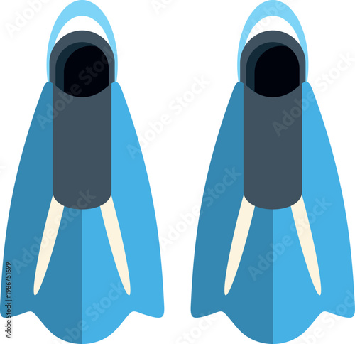 Pair of blue flippers designed for snorkeling, diving, and aquatic sport activities