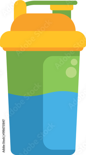 Shaker bottle containing a blue liquid for mixing supplements or protein drinks