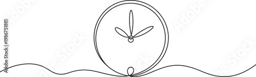 Compass clock face single line drawing with hands on transparent background