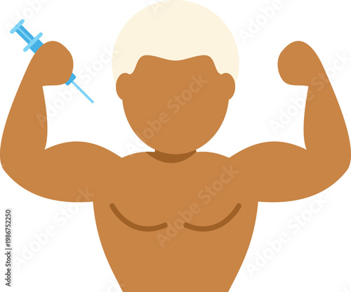 Muscular man with syringe illustrating performance enhancing drug use and illegal doping