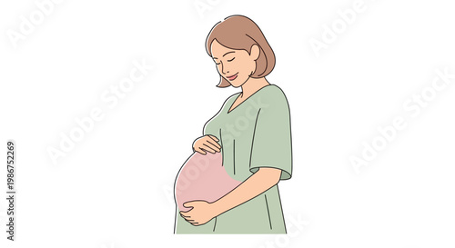 Pregnant woman gently cradling her baby bump with a loving smile, symbolizing hope and new life