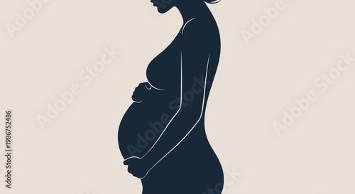 Elegant silhouette illustration of an expectant mother, beautifully symbolizing the journey of pregnancy, new life, and the anticipation of childbirth, a tender portrayal of maternity
