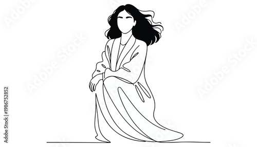 One continuous line illustration of an Girl  Fashion, isolated on white background.
