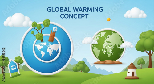 Global Warming Concept Illustration - Earth in Crisis and Environmental Solutions.