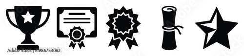 Collection of achievement and success symbols for educational milestones business awards and recognition programs across various industries
