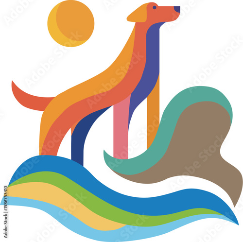 災害現場で活躍する救助犬の犬イラストアイコン素材