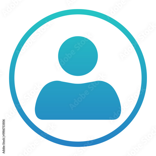 Single User Profile Avatar Icon in Blue Gradient Circle with Outline Ring Person Symbol for UI, App, and Social Media Design on White Background 