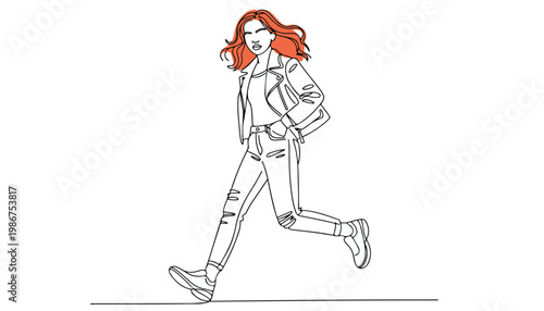 One continuous line illustration of an Girl  Fashion, isolated on white background.