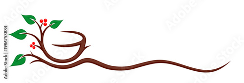 The symbol of a wooden tea cup with leaves.
