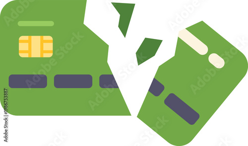 Green credit card split in pieces representing financial trouble and overspending