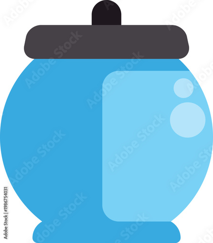 Simple flat illustration of a blue fishbowl with dark lid and reflective water surface