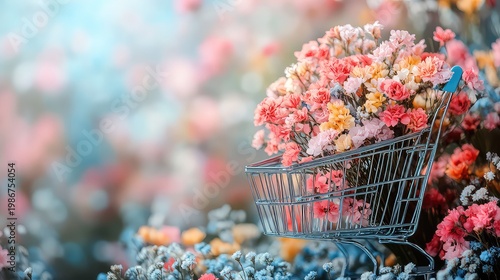 Concept of spring shopping and season sale, space for text