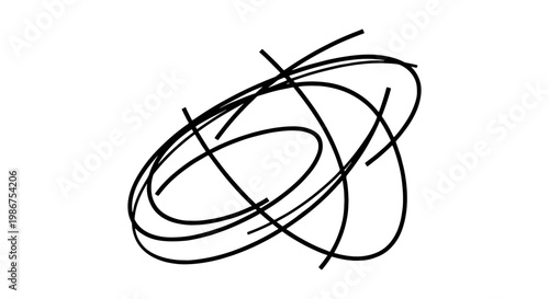 Abstract scribble vector illustration, messy hand drawn ink circles, chaotic black line art doodle on white background, expressive pen stroke graphic