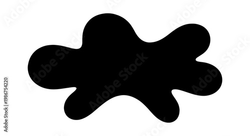 Black ink splat vector silhouette, organic liquid splash shape, abstract fluid blotch on white background, minimalist paint spill graphic element