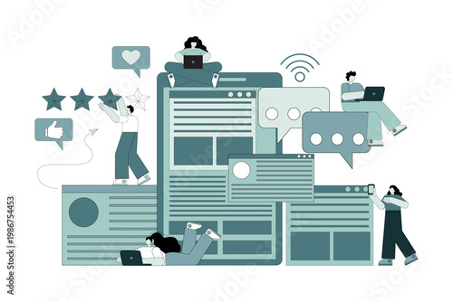 Social media, virtual communication. People use gadgets and social networks for communication