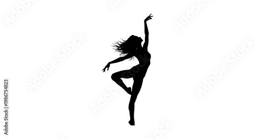 Graceful dancer silhouette vector, expressive female performer in motion, elegant contemporary dance pose, black artistic woman figure isolated on white