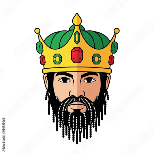 Man with beard wearing a jeweled crown, illustration