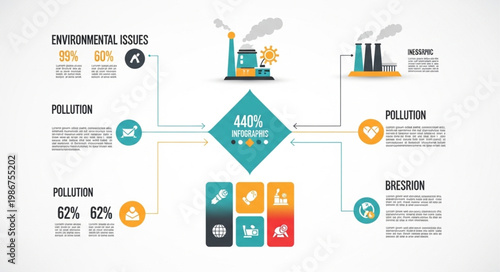 Environmental Issues and Solutions Infographic with Pollution and Biodiversity.