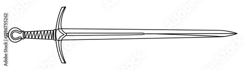 Detailed sword weapon outline drawing perfect for history themed projects games and educational materials representing power and chivalry.