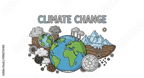 Climate Change Illustration - Earth, Ice, and Pollution Depicting Environmental Crisis.