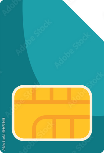 Illustration of a blue and yellow sim card chip representing digital connectivity and mobile data