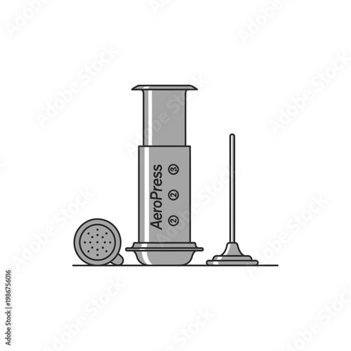 AeroPress Coffee Maker Illustration: Brewing Equipment, Simple Design, Graphic Icon