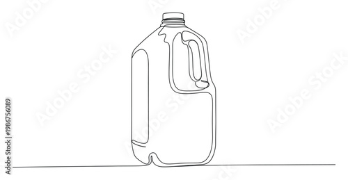 Continuous line drawing of a plastic milk jug, perfect for dairy product packaging concepts, beverage container graphics, or minimalist environmental awareness campaigns
