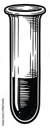 Monochrome scientific test tube filled with a dark liquid, perfect for symbolizing laboratory research, chemical experimentation, or educational chemistry related content.