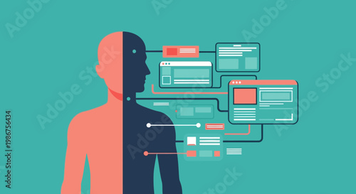 Human body and digital interfaces connection, showcasing the integration of technology with human biology for advanced data analysis and information systems