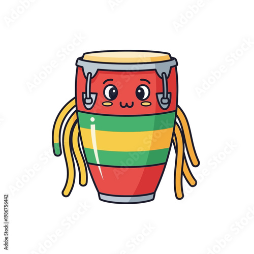 Cute Cartoon Conga Drum Character with Rasta Colors and Dreadlocks