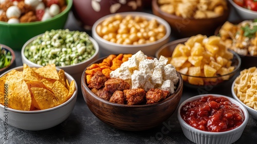 Concept of Super bowl snacks on white background, on white background