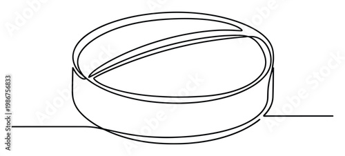 Minimalist continuous line art drawing of a single round pill or tablet perfect for health and wellness related websites medical infographics or pharmaceutical company branding materials