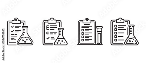 Set of laboratory glassware icons. in flat design for science education and research.