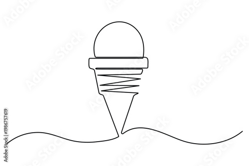 Minimalist continuous line of an ice cream cone on a wavy line continuous line minimalist