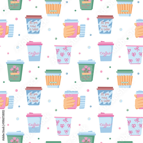 vector seamless pattern of coffee to go