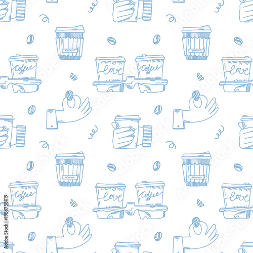 vector seamless pattern of coffee to go