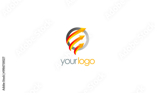 Dynamic Arrows Enclosing Globe Logo: A Visual Representation of Forward Movement, Global Reach, and Strategic Progress Aimed at Inspiring and Representing Growth and Success