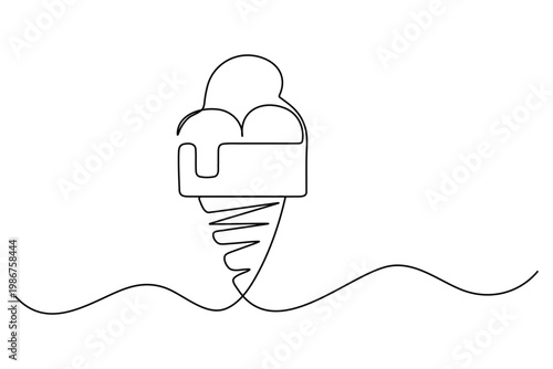 Minimalist continuous line of an ice cream cone with wavy lines continuous line minimalist