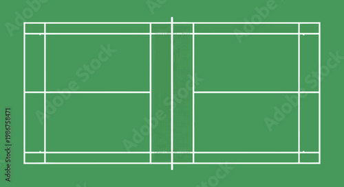 Top View Green Badminton Court with White Lines