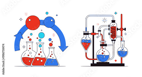 Chemical reaction. Science and chemistry icon. Vector illustration. Transparent SVG version.